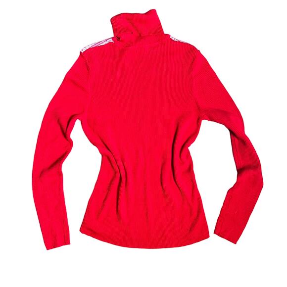 Fair Isle Turtleneck Sweater Basic Editions Size XL Red Rib Knit Cotton Blend - Picture 2 of 7